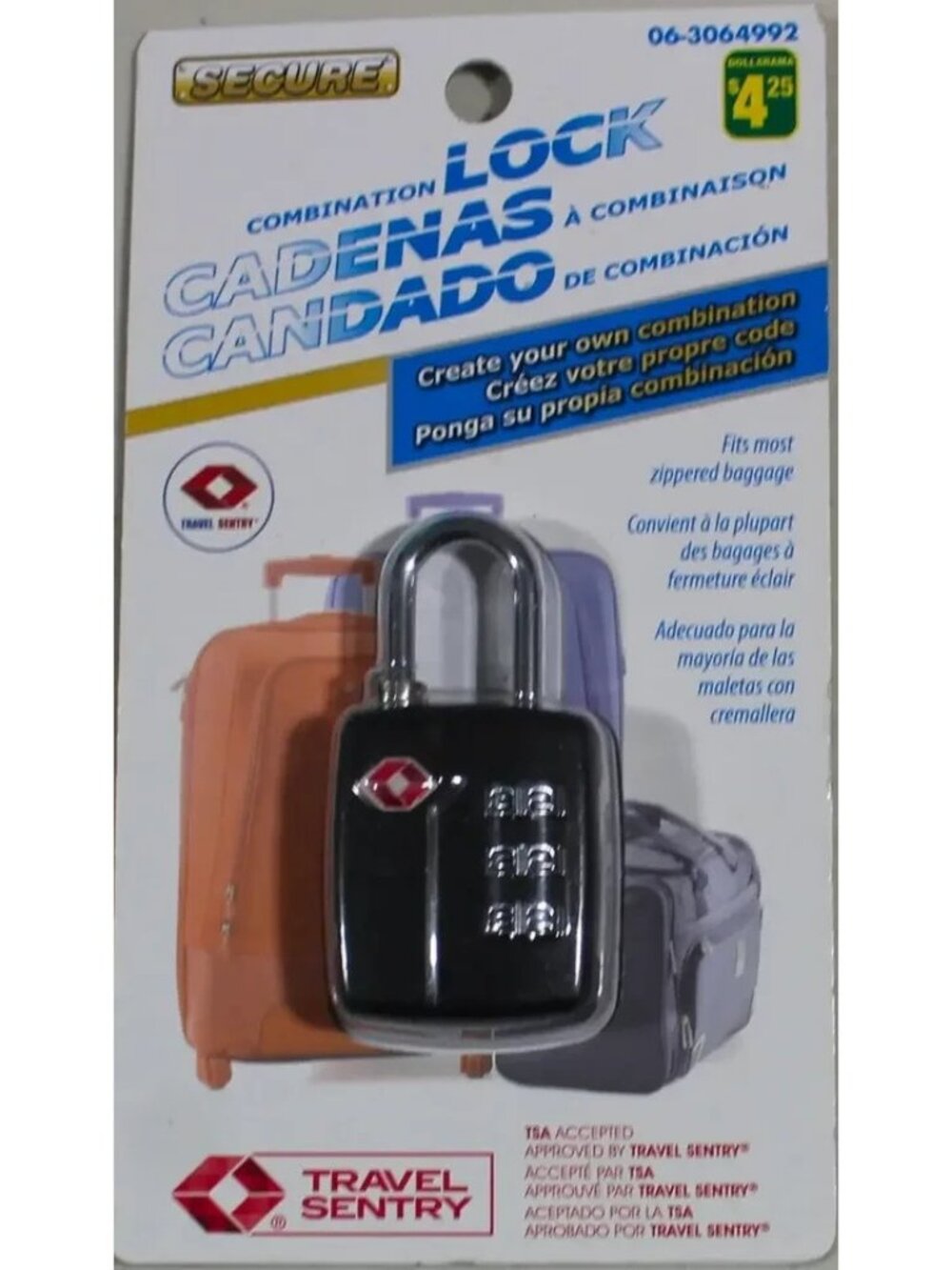 Secure 3-Digit Dial Combination Lock - Black
